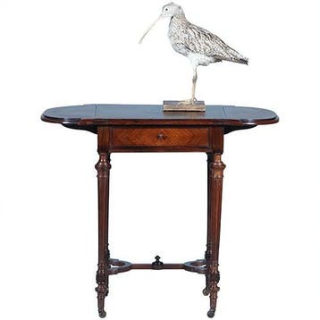 Palissander tafeltje met 2 hangoren een lade en  opklapbare, Ophalen of Verzenden