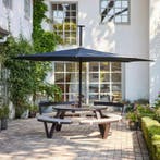 Extremis Pantagruel picknicktafel + Inumbra parasol 400cm, Tuin en Terras, Zo goed als nieuw, Rond, Hout