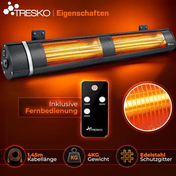 TRESKO® Infrarood warmtestraler 3000 W met afstandsbediening, Doe-het-zelf en Verbouw, Verzenden, Zo goed als nieuw