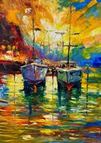 Yuni R. P - Dúo de Barcos bajo un Cielo Explosivo