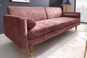 Moderne slaapbank COUTURE 196cm oudroze microvelours 3-zits, Ophalen of Verzenden, Nieuw