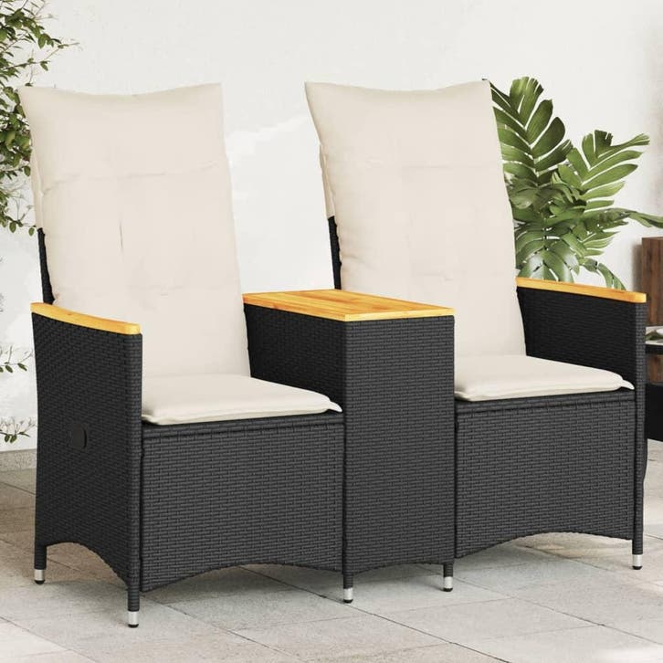 vidaXL Tuinbank 2-zits verstelbaar met tafel poly rattan, Tuin en Terras, Tuinsets en Loungesets, Nieuw, Rotan, Verzenden