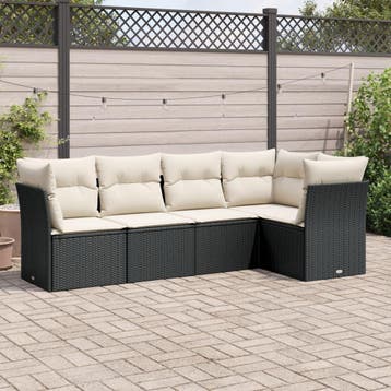 vidaXL 5-delige Loungeset met kussens poly rattan zwart, Verzenden, Nieuw, Loungeset