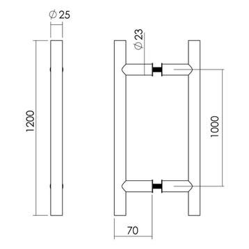 Intersteel Deurgrepen per paar T-vorm 1200x70x25 HoH 1000mm, Verzenden, Nieuw