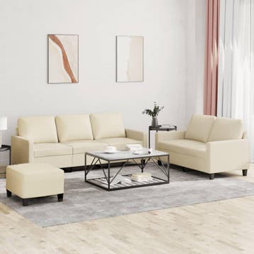 vidaXL 3-delige Loungeset met kussens kunstleer crème, Huis en Inrichting, Banken | Bankstellen, Verzenden, 150 tot 200 cm, Nieuw