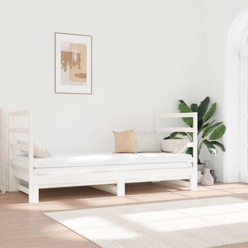 vidaXL Slaapbank uitschuifbaar massief grenenhout wit, 90 cm, Eenpersoons, Verzenden, Wit