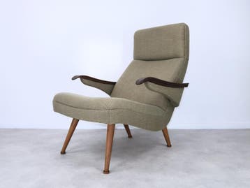 fauteuil lounge organische vormen hout stof 50s 60s, Ophalen, Hout, Gebruikt, Vintage