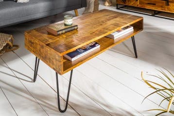 Massieve salontafel SCORPION 100cm naturel mangohouten, Ophalen of Verzenden, Nieuw
