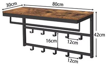 Wandkapstok met Plank –10 Haken en Wandrek voor Hal of Kamer, Verzenden, Nieuw