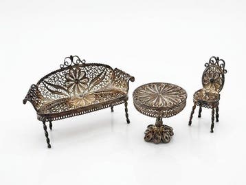 Beeldje - Miniature filigraan salon (3) - .800 zilver