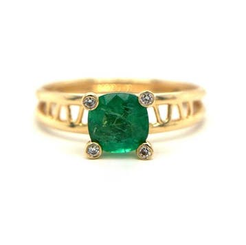 Ring - 14 karaat Geel goud - 1.15ct. tw. Smaragd - Diamant, Sieraden, Tassen en Uiterlijk, Ringen, Nieuw
