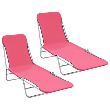 vidaXL Ligbedden inklapbaar 2 st staal en stof roze, Verzenden, Nieuw