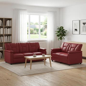 vidaXL Bankstel 2 pcs Wijnrood Kunstleer, Verzenden, Nieuw, Leer, 150 tot 200 cm