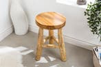 Massief houten kruk BALI 45cm natuurlijk rond teakhouten, Huis en Inrichting, Ophalen of Verzenden, Nieuw