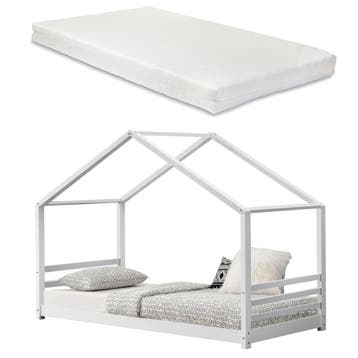 Kinderbed Vardo grenen huisbed met matras 200x90 cm wit, Verzenden, Nieuw