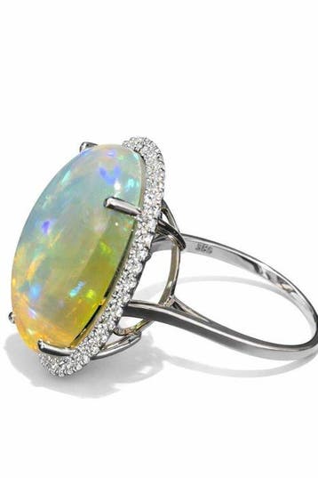 Ring - 14 karaat Witgoud - Opalen ring met diamanten, Nieuw