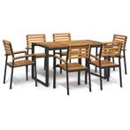 vidaXL 7-delige Tuinset massief acaciahout en metaal, Tuin en Terras, Tuinsets en Loungesets, 6 zitplaatsen, Nieuw, Tuinset, Verzenden