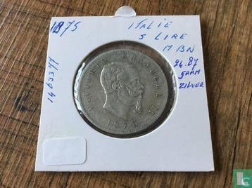 Italië 5 lire 1875 (M), Verzenden, Italië, Losse munt, Goud