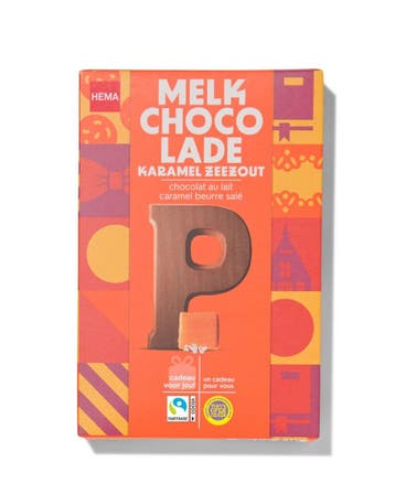 HEMA Chocoladeletter melk karamel zeezout P 135g, Verzenden, Nieuw