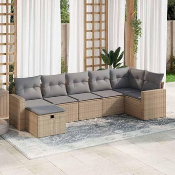 vidaXL 7-delige Loungeset met kussens poly rattan beige, Verzenden, Nieuw, 7 zitplaatsen, Loungeset