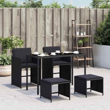 vidaXL 5-delige Tuinset met kussens poly rattan zwart, Verzenden, Nieuw, Tuinset