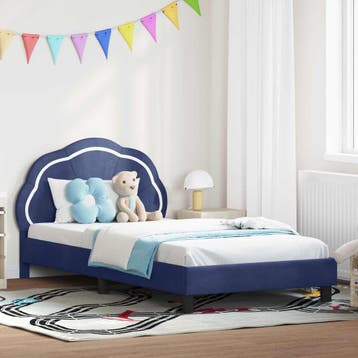 vidaXL Bedframe voor kinderen met hoofdbord Politieblauw 90, Eenpersoons, Nieuw, Stof, Verzenden