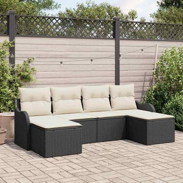 vidaXL Tuin Sofa Set 6 st Zwart poly rattan, Verzenden, Nieuw, 6 zitplaatsen