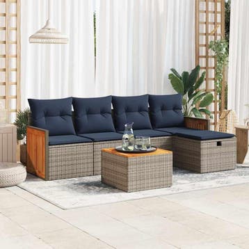 vidaXL 6-delige Loungeset met kussens poly rattan grijs, Verzenden, Nieuw, 6 zitplaatsen, Loungeset