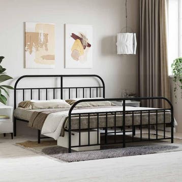 vidaXL Bedframe met voetbord zonder matras metaal zwart, Huis en Inrichting, Slaapkamer | Bedden, Eenpersoons, Verzenden, Zwart