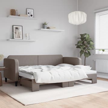 vidaXL Slaapbank met onderschuifbed 80x200 cm stof taupe, Eenpersoons, Verzenden, Nieuw, 80 cm