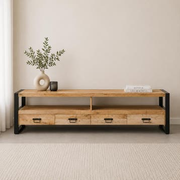 Tv-meubel Mangohout Britt 220 cm, Verzenden, Nieuw, Overige houtsoorten, Industriële meubels