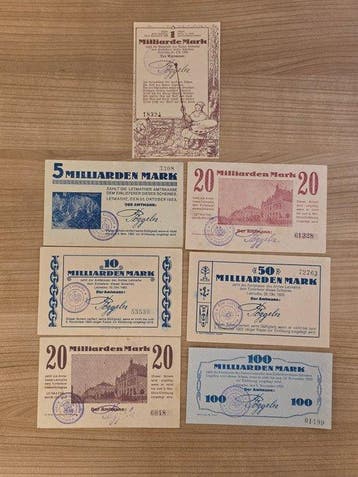Duitsland. 7 Banknotes Mark 1923 – Letmathe – Notgeld, Postzegels en Munten