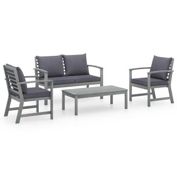 vidaXL 4-delige Loungeset met kussens massief acaciahout, Tuin en Terras, Tuinsets en Loungesets, 4 zitplaatsen, Nieuw, Loungeset