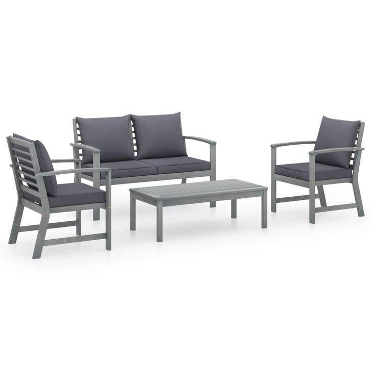 vidaXL 4-delige Loungeset met kussens massief acaciahout, Tuin en Terras, Tuinsets en Loungesets, Loungeset, Nieuw, 4 zitplaatsen
