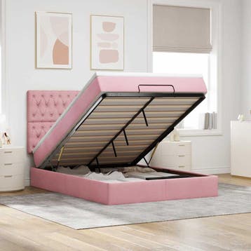 vidaXL Ottoman bed met matrassen 140x200cm fluweel roze, Verzenden, 140 cm, 200 cm, Stof