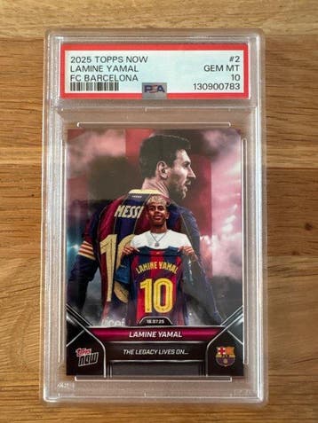 2025 Topps Topps Now Lamine Yamal, Lionel Messi #2 Graded, Nieuw