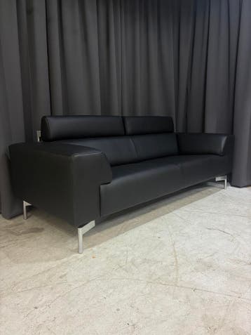 Leolux Howlo - Zwart Leer - Nieuw Leer -, Zo goed als nieuw, Driepersoons, Leer