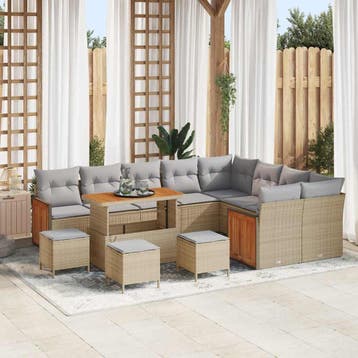 vidaXL Tuinbankenset 14 st 10-Aantal zitplaatsen Beige en, Verzenden, Nieuw, 4 zitplaatsen