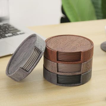 Set van 6 Luxe Lederen Onderzetters met Houtnerf Textuur en, Witgoed en Apparatuur, Verzenden, Nieuw