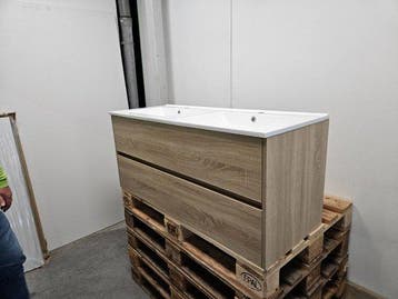 Badmeubel 120 x 46 cm eiken met witte wastafel en 2, Ophalen of Verzenden, Nieuw, Bad