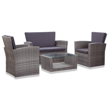vidaXL 4-delige Loungeset met kussens poly rattan grijs, Verzenden, Nieuw, 3 zitplaatsen, Loungeset