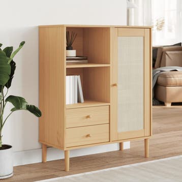 vidaXL buffetkast SENJA rattan-look 90x40x112 cm grenenhout, Verzenden, 100 tot 150 cm, Nieuw, 50 tot 100 cm
