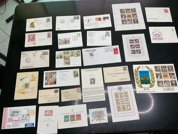 Wereld - ANNULERINGEN EN ENVELOPPEN 52 stuks + bankbiljetten, Postzegels en Munten, Gestempeld