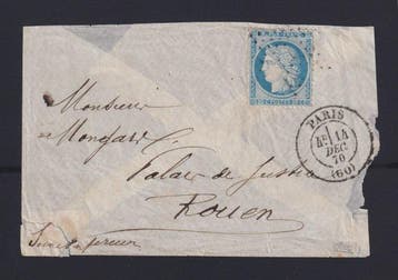 Frankrijk 1870 - Envelop van Ballon Monté, Le Parmentier,, Gestempeld