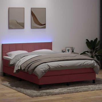 vidaXL Boxspring met matras en LED fluweel roze 160x210 cm, Verzenden, Nieuw, Tweepersoons, Stof