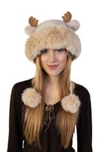 Bontmuts Rendier Fleece Licht Taupe Bont Muts Hoorns Oren To, Ophalen of Verzenden, Nieuw