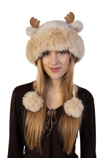 KIMU® Bontmuts Rendier Fleece Licht Taupe Bont Muts Hoorns O, Ophalen of Verzenden, Nieuw