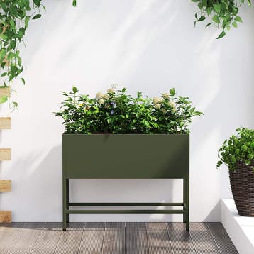 vidaXL Verhoogde Tuin Plantbak Olijfgroen 60 x 26 x 45 cm, Tuin en Terras, Verzenden, Minder dan 60 cm, Nieuw, Metaal