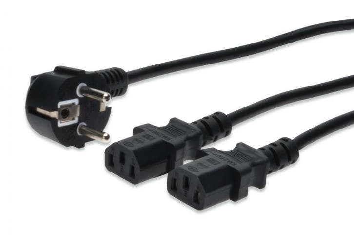 Netsnoer Schuko Duo Splitter 1 Meter - IEC320 C13, Doe-het-zelf en Verbouw, Elektra en Kabels, Kabel of Snoer, Nieuw, Ophalen of Verzenden