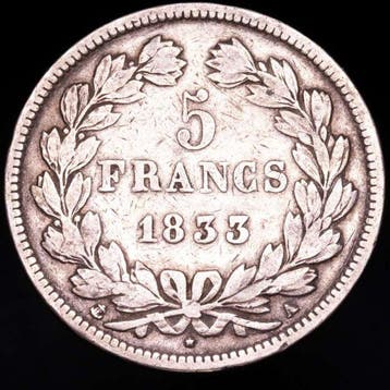 Frankrijk. Louis Philippe I. 5 Francs 1833-A, Paris (Zonder